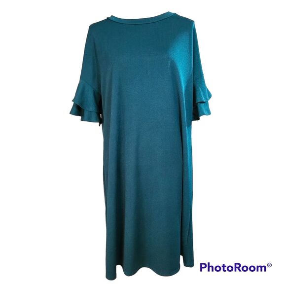 NWT White Birch Size X-Large Green Crepe Ruffle Sleeve Dress Boutique Exclusive - Picture 6 of 8